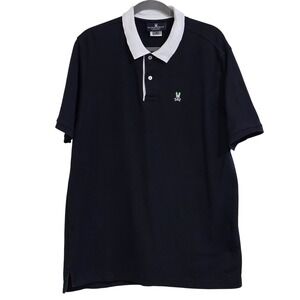 Psycho Bunny Polo Shirt Men's Size 7 XL Navy Blue Pima Cotton White Collar Golf